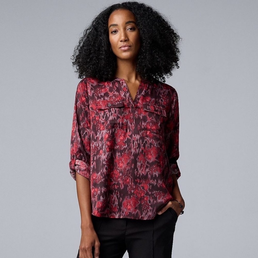 Simply Vera Vera Wang Burgundy Patterned Blouse XL